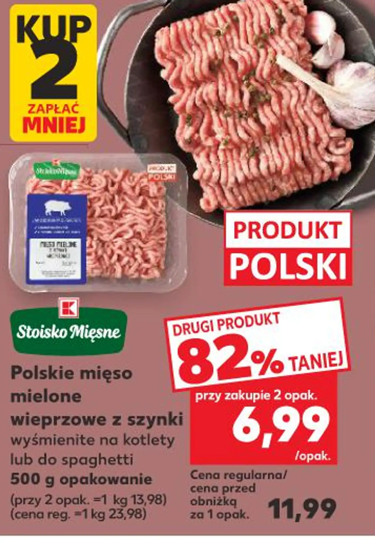 Stoisko Mięsne Polskie mięso mielone wieprzowe z szynki lub do spaghetti 500 g