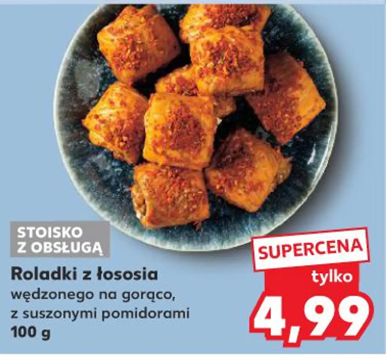 Roladki z łososia wędzonego na gorąco z suszonymi pomidorami
