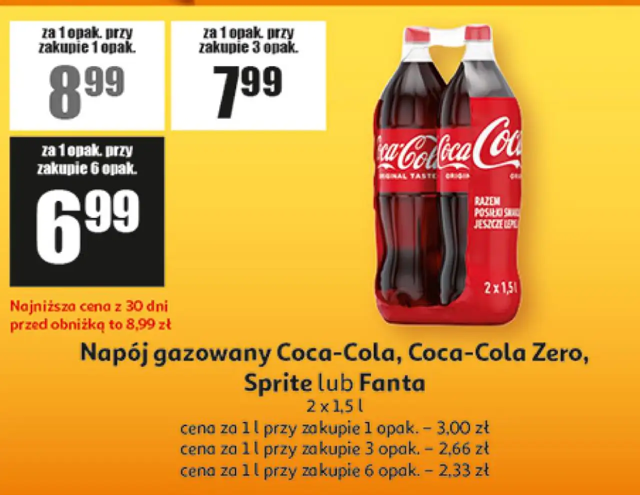 Napój gazowany Coca-Cola, Coca-Cola Zero, Sprite lub Fanta