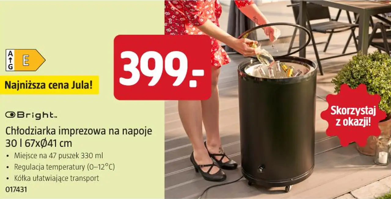 Chłodziarka imprezowa na napoje Bright 30 l 67xØ41 cm