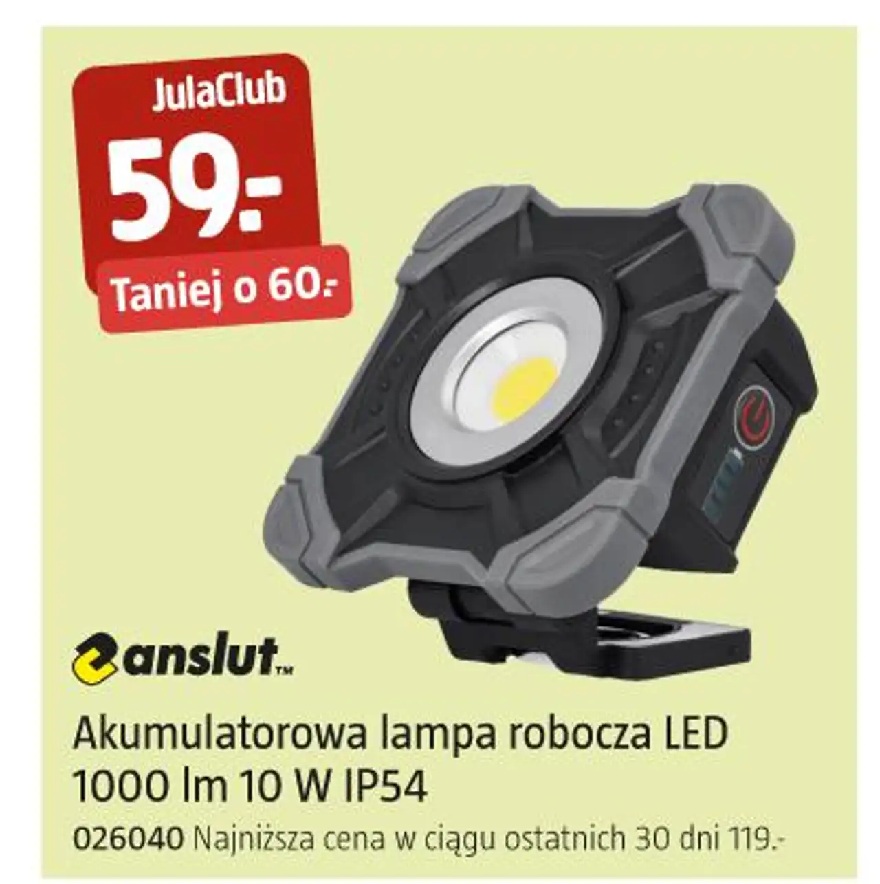 Akumulatorowa lampa robocza LED Anslut 1000 lm 10 W IP54
