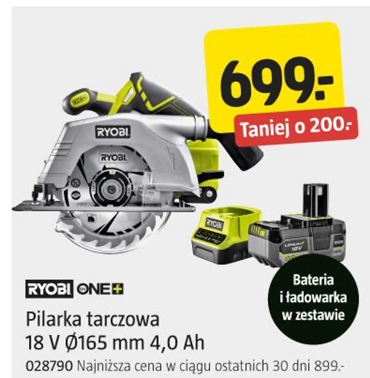 Pilarka tarczowa RYOBI ONE+ 18 V Ø165 mm 4,0 Ah
