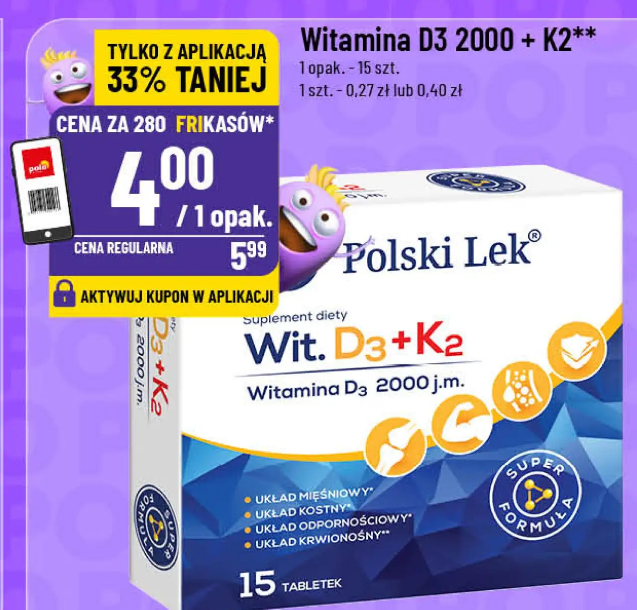 Witamina D3 2000 + K2 Polski Lek