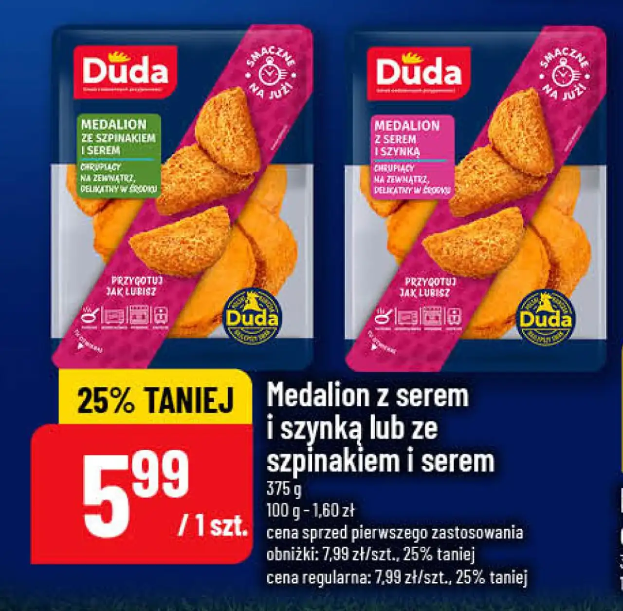 Medalion z serem i szynką lub ze szpinakiem i serem