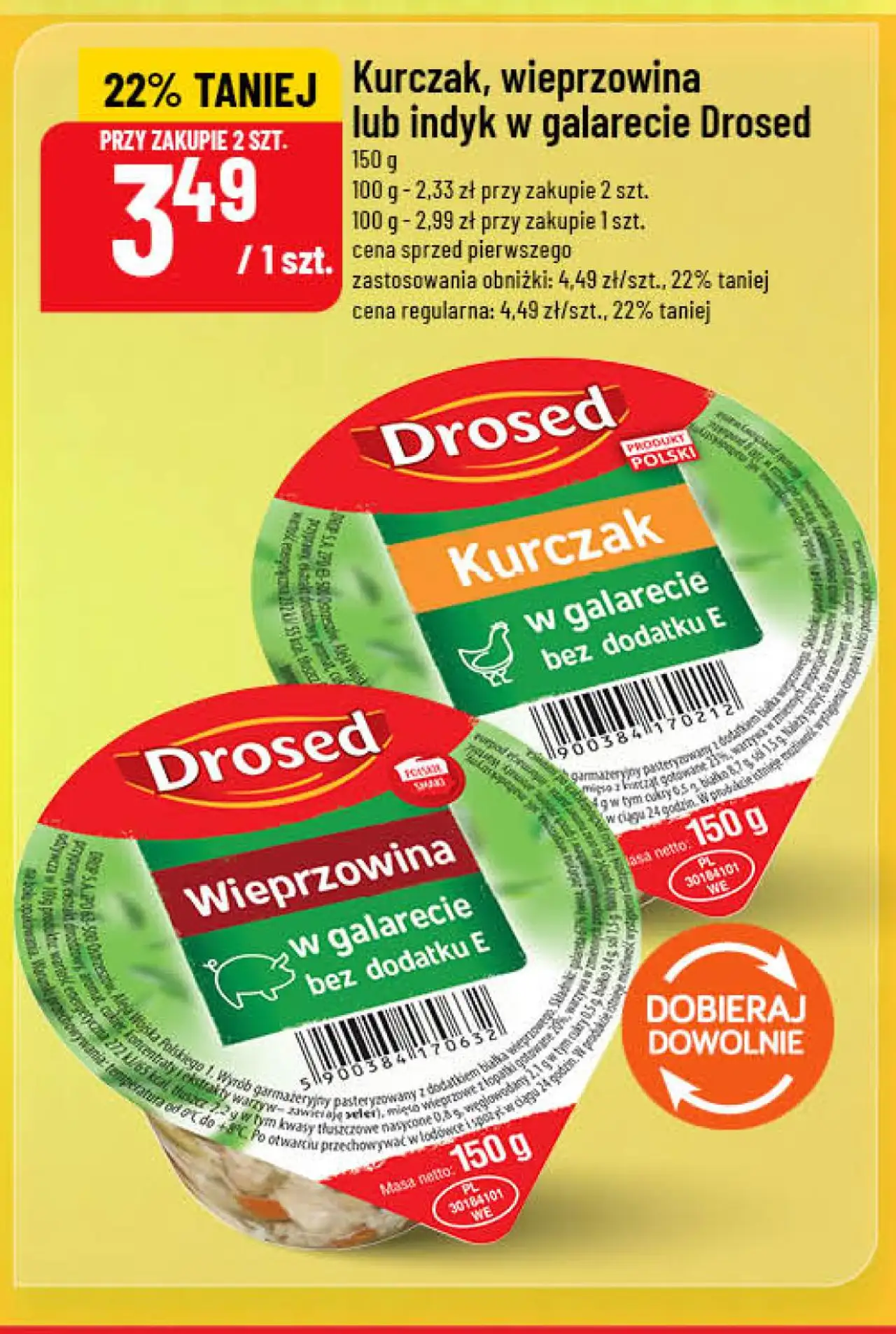 Kurczak, wieprzowina lub indyk w galarecie Drosed