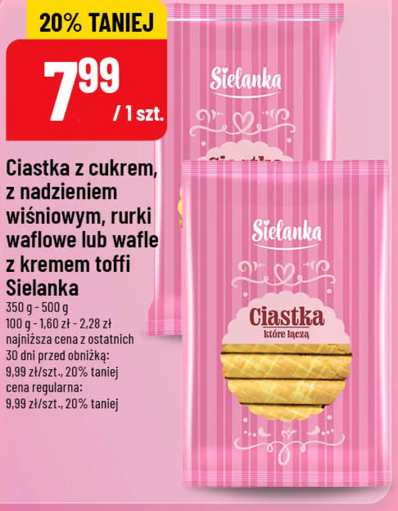 Sielanka Ciastka z cukrem, z nadzieniem wiśniowym, rurki waflowe lub wafle z kremem toffi