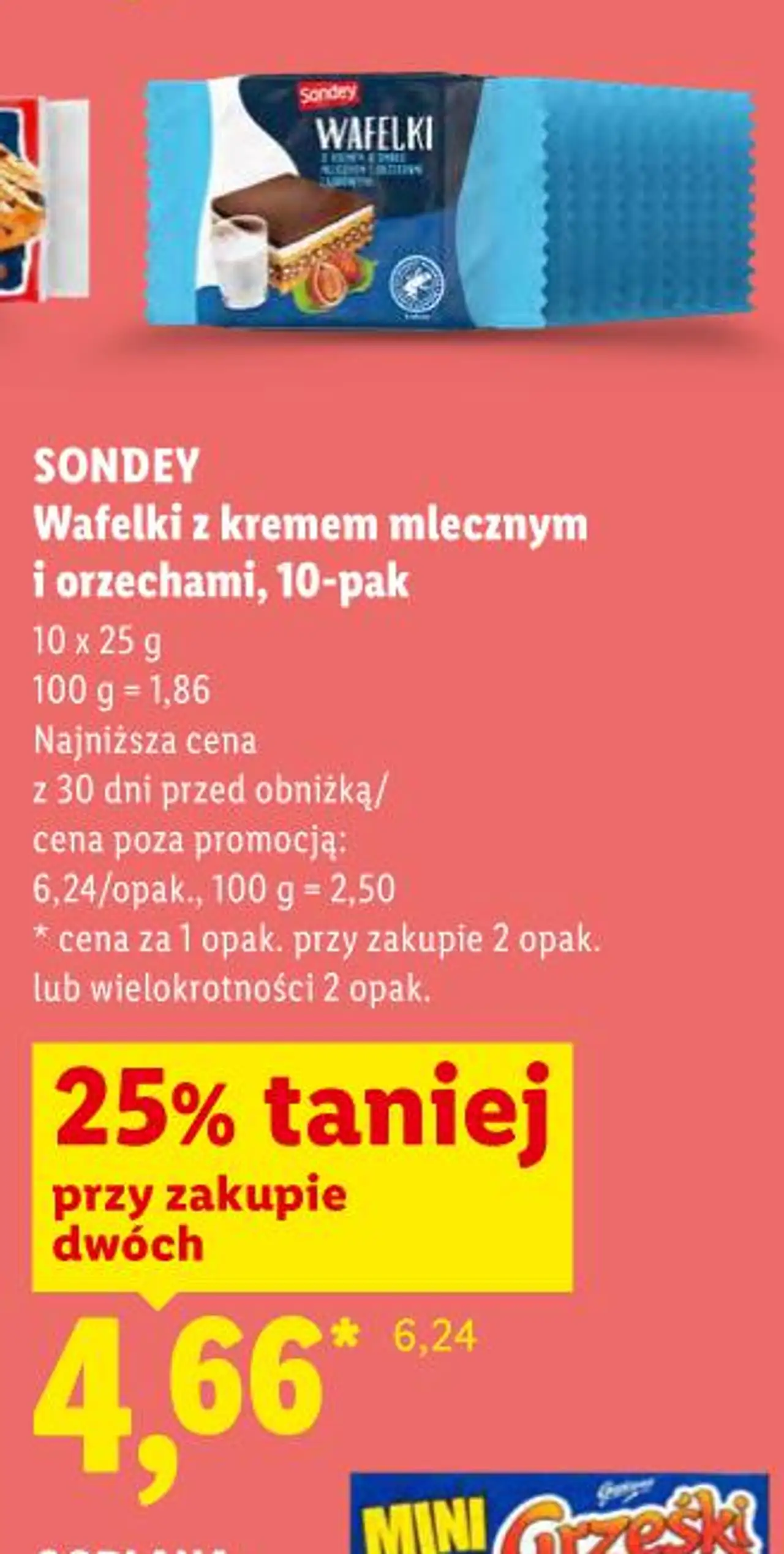 SONDEY Wafelki z kremem mlecznym i orzechami, 10-pak