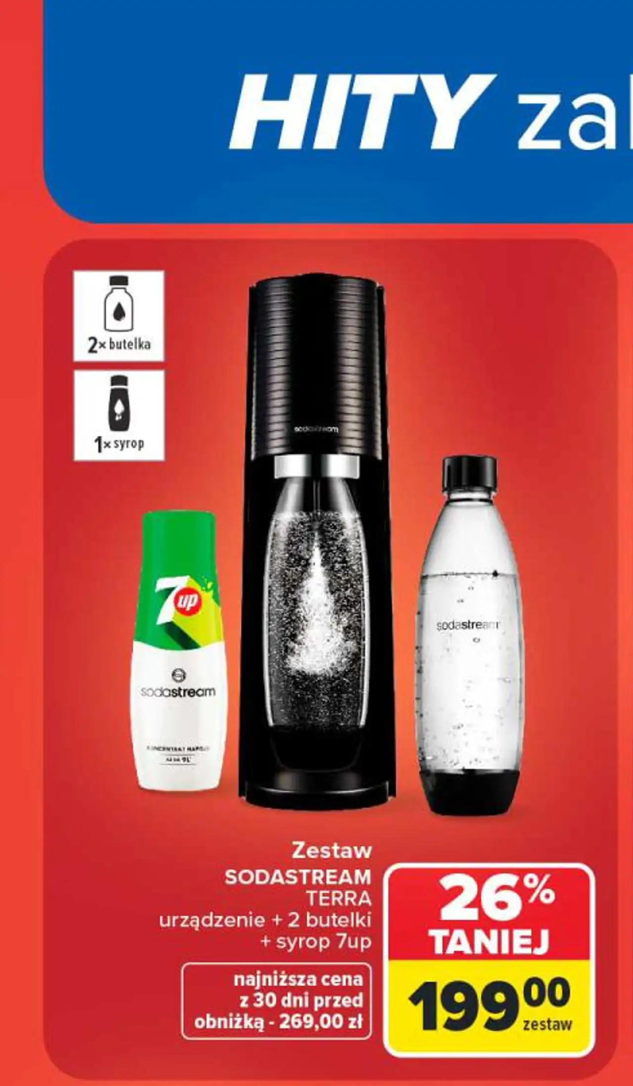 Zestaw SODASTREAM TERRA urządzenie + 2 butelki + syrop 7up