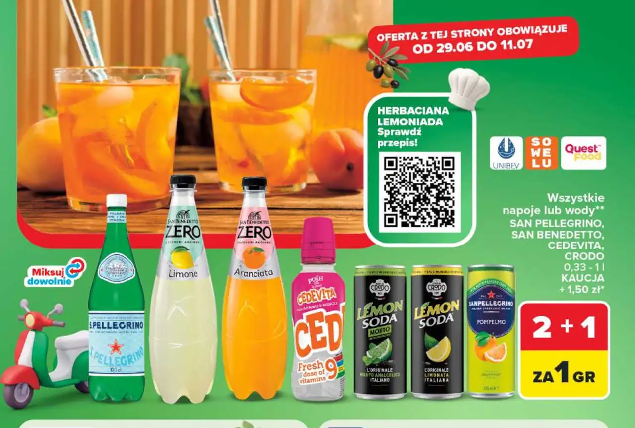 Napoje lub wody San Pellegrino, San Benedetto, Cedevita, Crodo