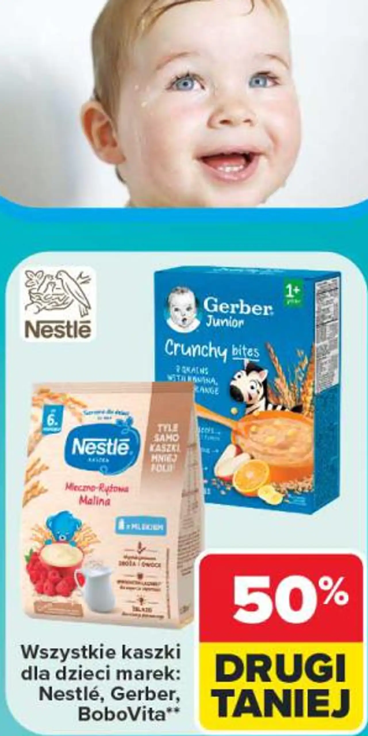 Wszystkie kaszki dla dzieci marek: Nestlé, Gerber, BoboVita