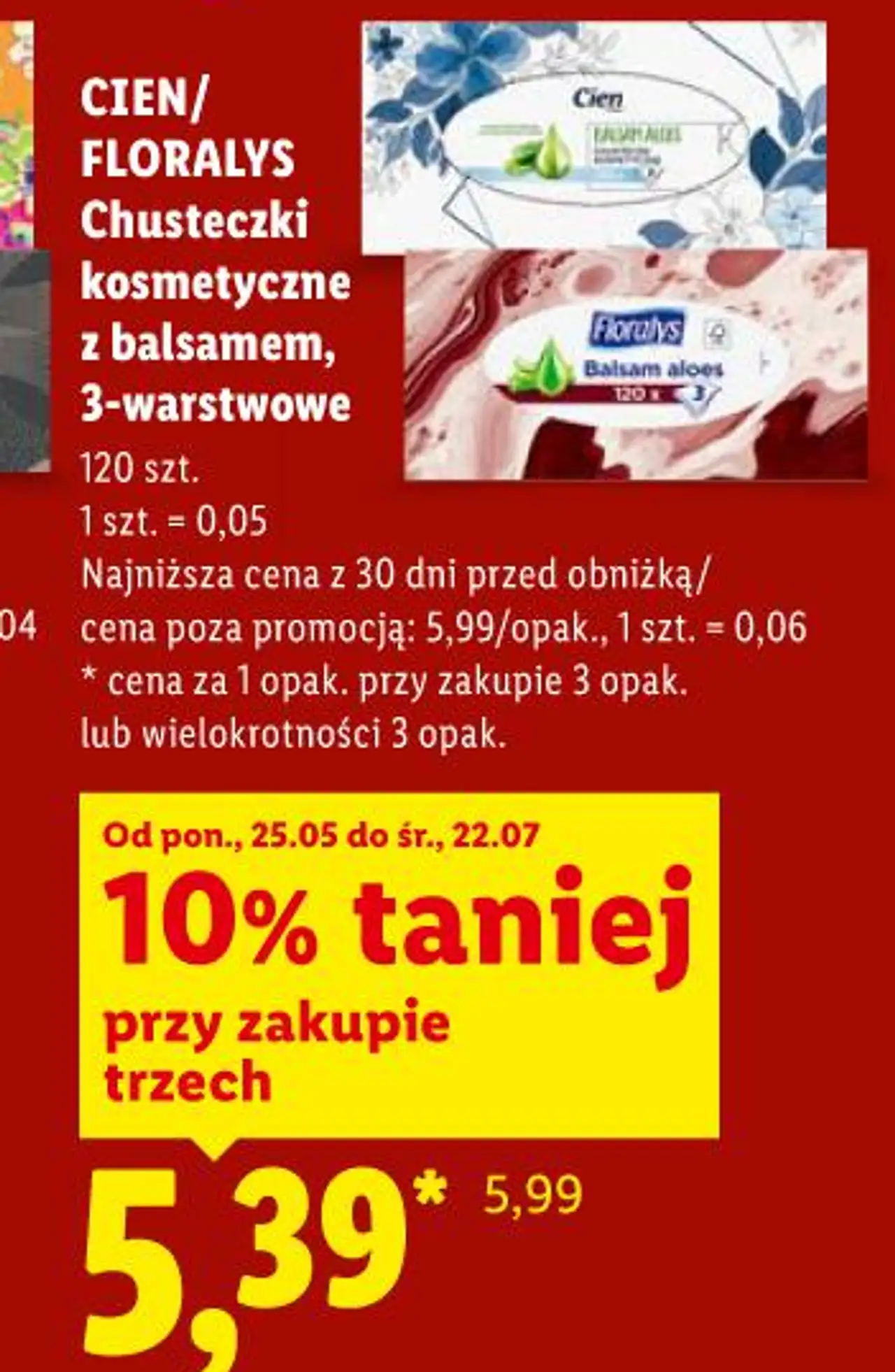 Cien/Floralys Chusteczki kosmetyczne z balsamem, 3-warstwowe