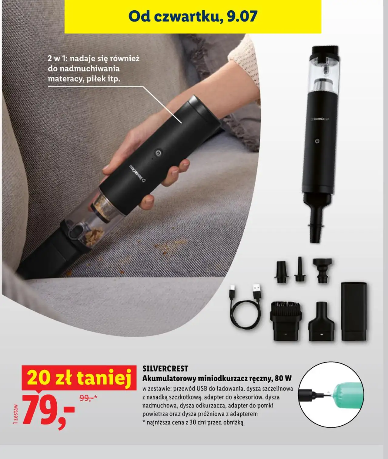 SILVERCREST Akumulatorowy miniodkurzacz ręczny, 80 W
