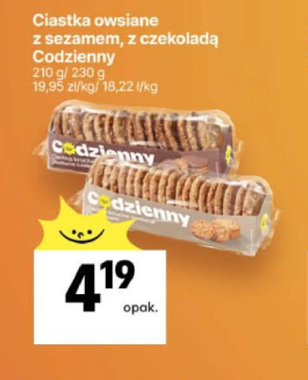 Ciastka owsiane z sezamem, z czekoladą Codzienny