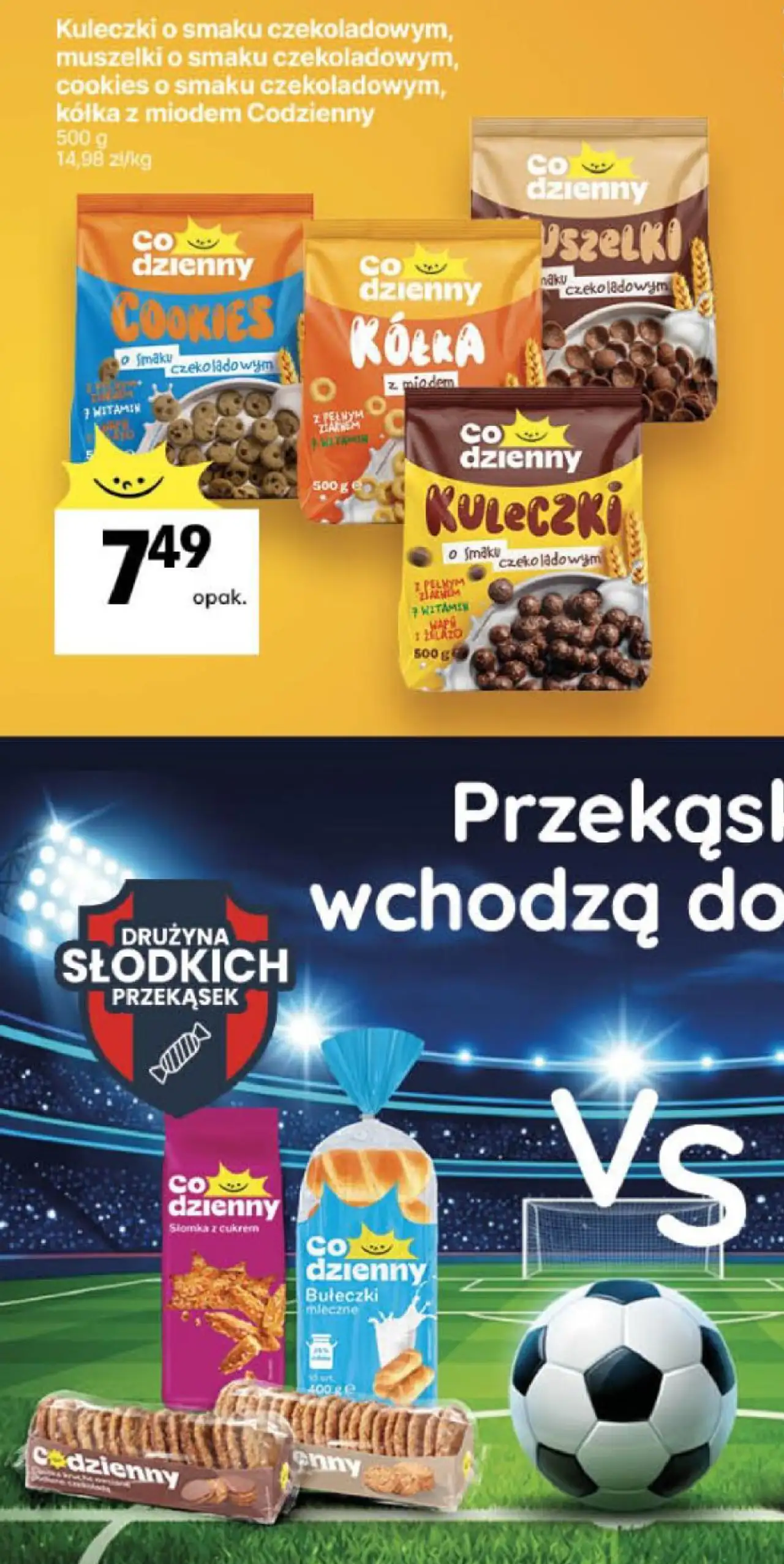 Kuleczki o smaku czekoladowym, muszelki o smaku czekoladowym, cookies o smaku czekoladowym, kółka z miodem Codzienny