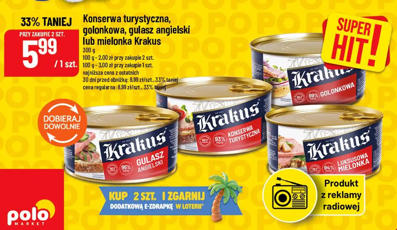 Konserwa turystyczna, golonkowa, gulasz angielski lub mielonka Krakus