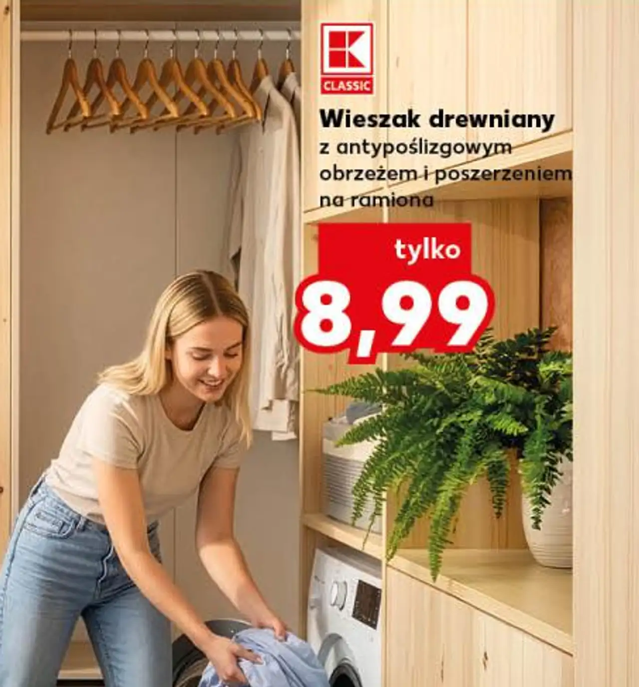 K-Classic Wieszak drewniany z antypoślizgowym obrzeżem i poszerzeniem na ramiona