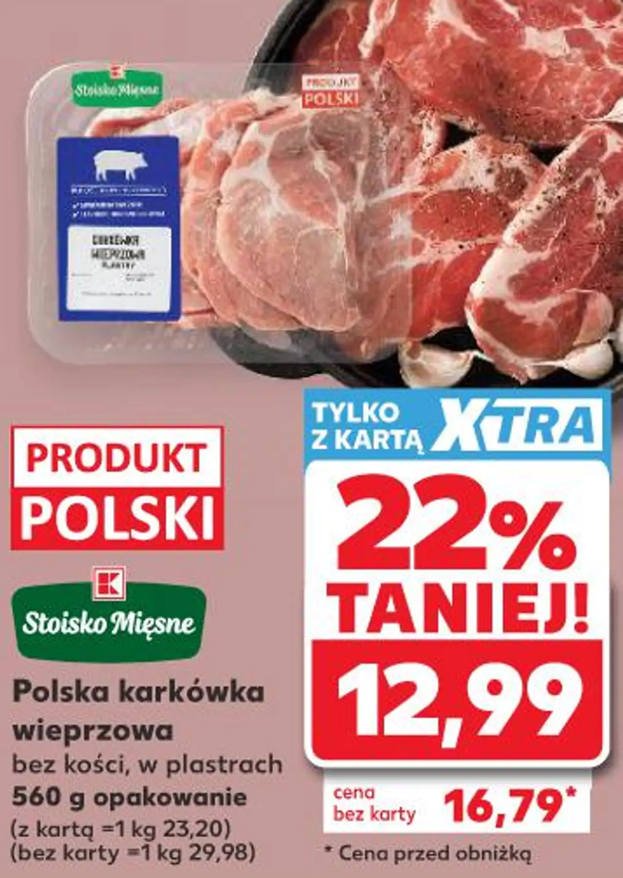 Stoisko Mięsne Polska karkówka wieprzowa bez kości, w plastrach