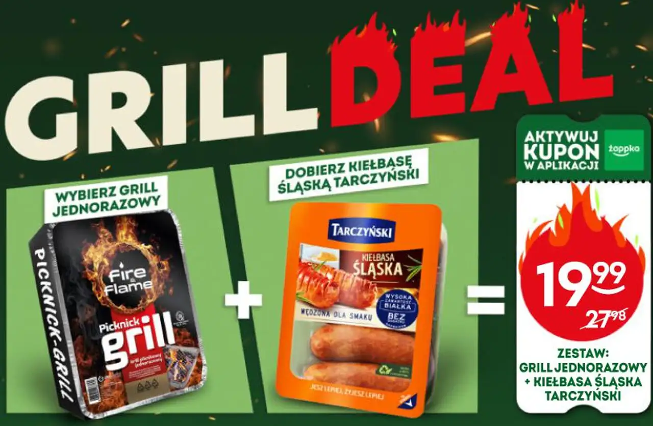 Zestaw: Grill jednorazowy + Kiełbasa Śląska Tarczyński