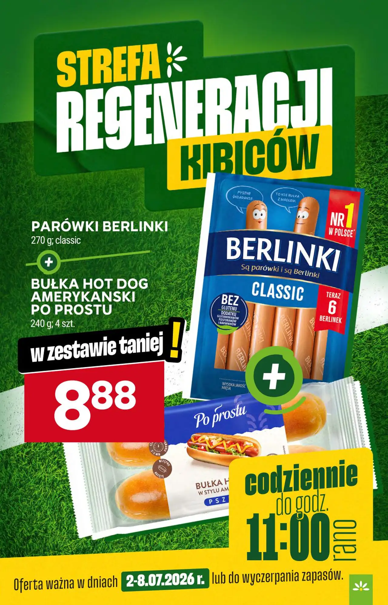 Parówki Berlinki classic 270 g + Bułka hot dog amerykański Po Prostu 240 g
