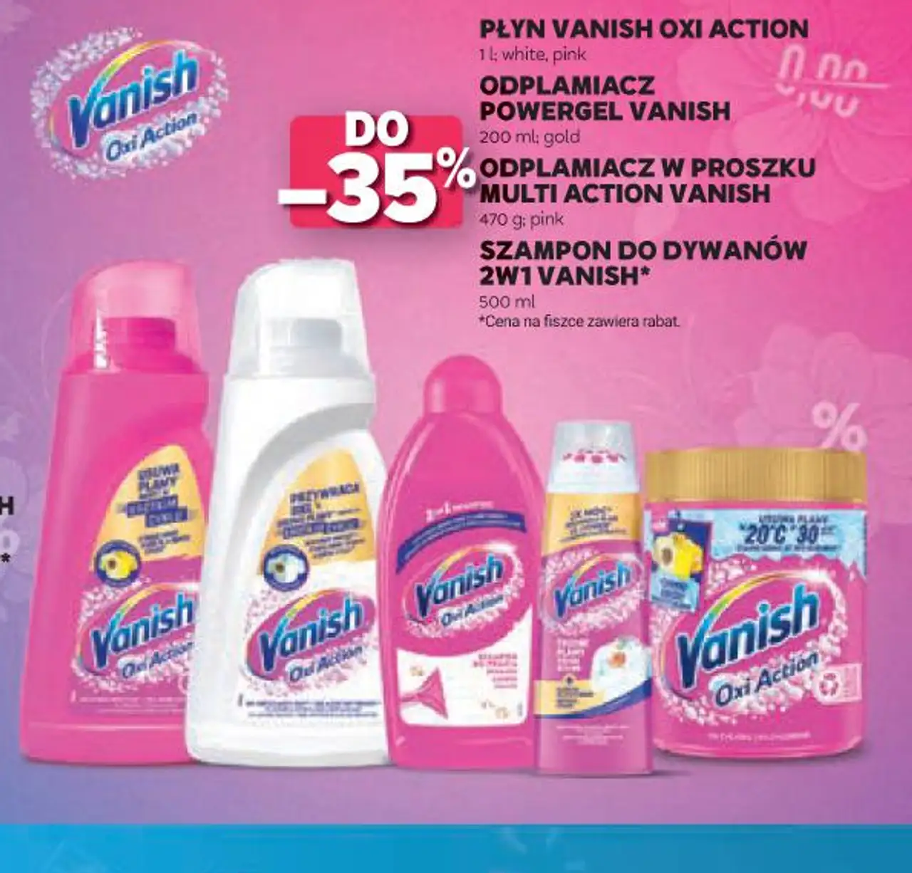 Płyn Vanish Oxi Action, Odplamiacz Powergel Vanish, Odplamiacz w proszku Multi Action Vanish, Szampon do dywanów 2w1 Vanish