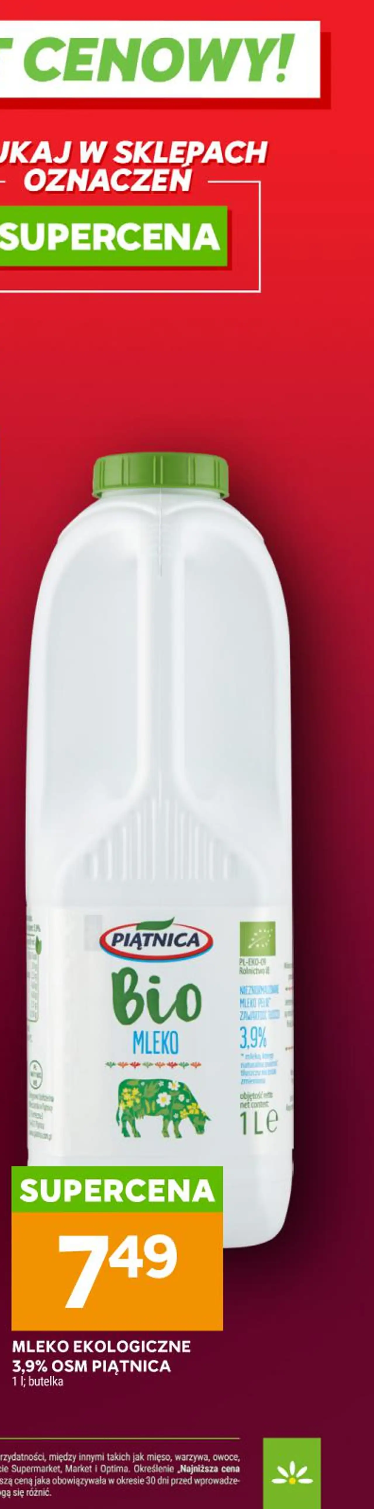 MLEKO EKOLOGICZNE 3,9% OSM PIĄTNICA