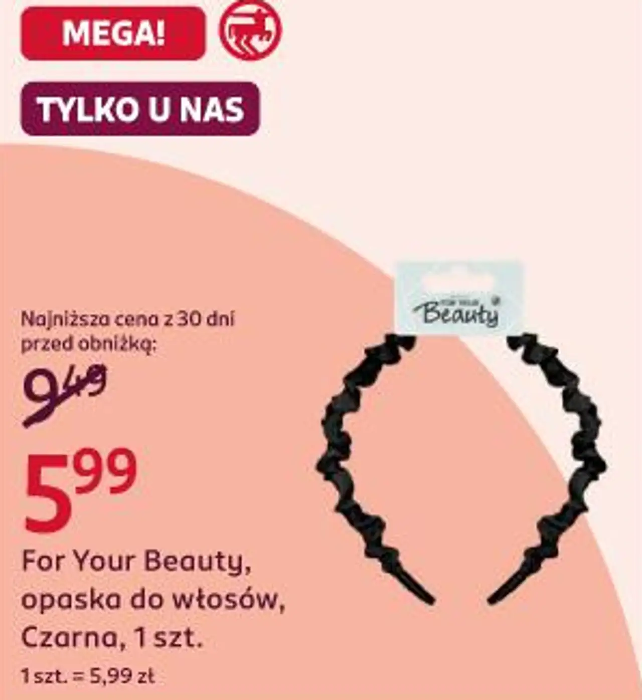 For Your Beauty, opaska do włosów, Czarna, 1 szt.