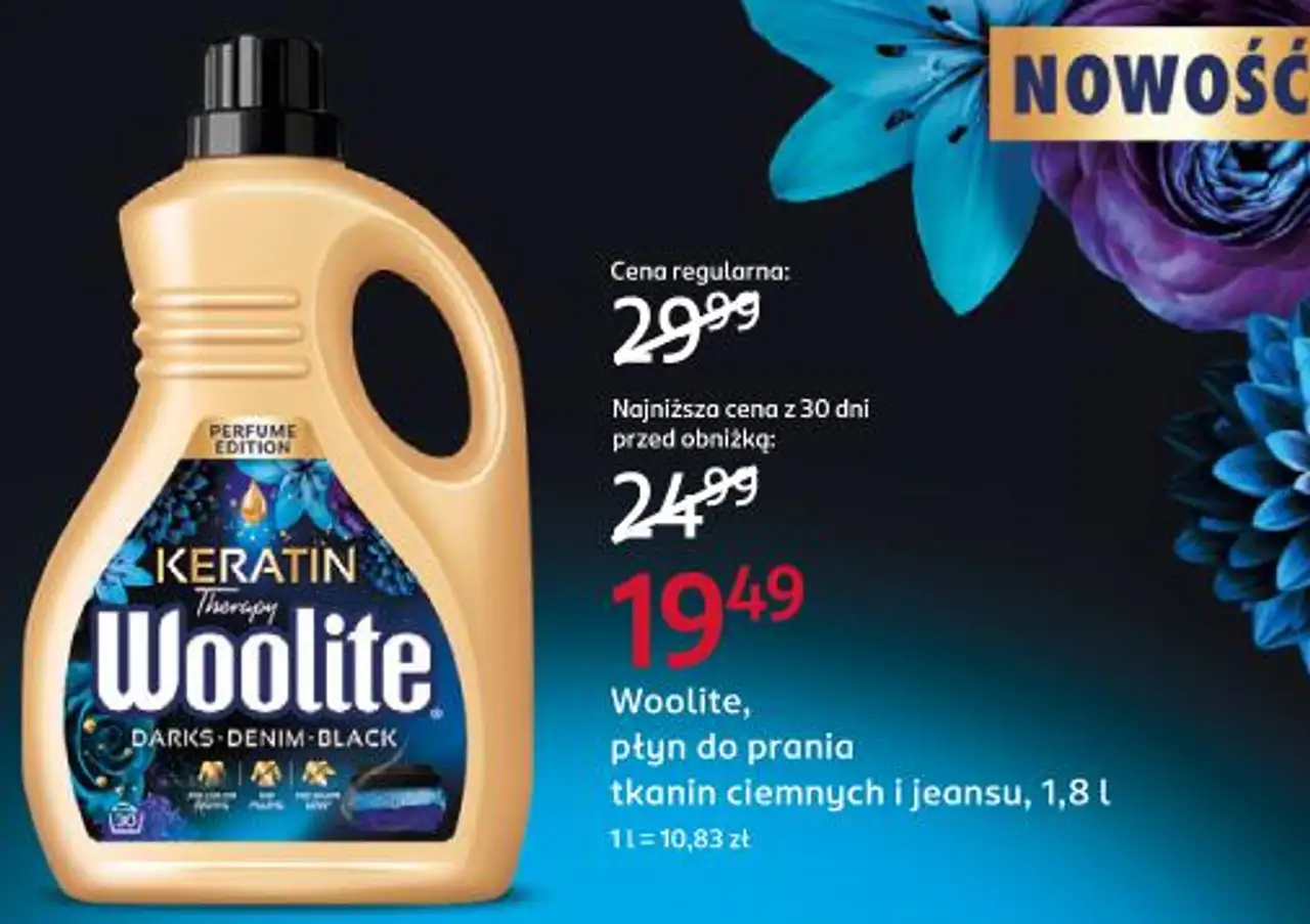 Woolite, płyn do prania tkanin ciemnych i jeansu, 1,8 l