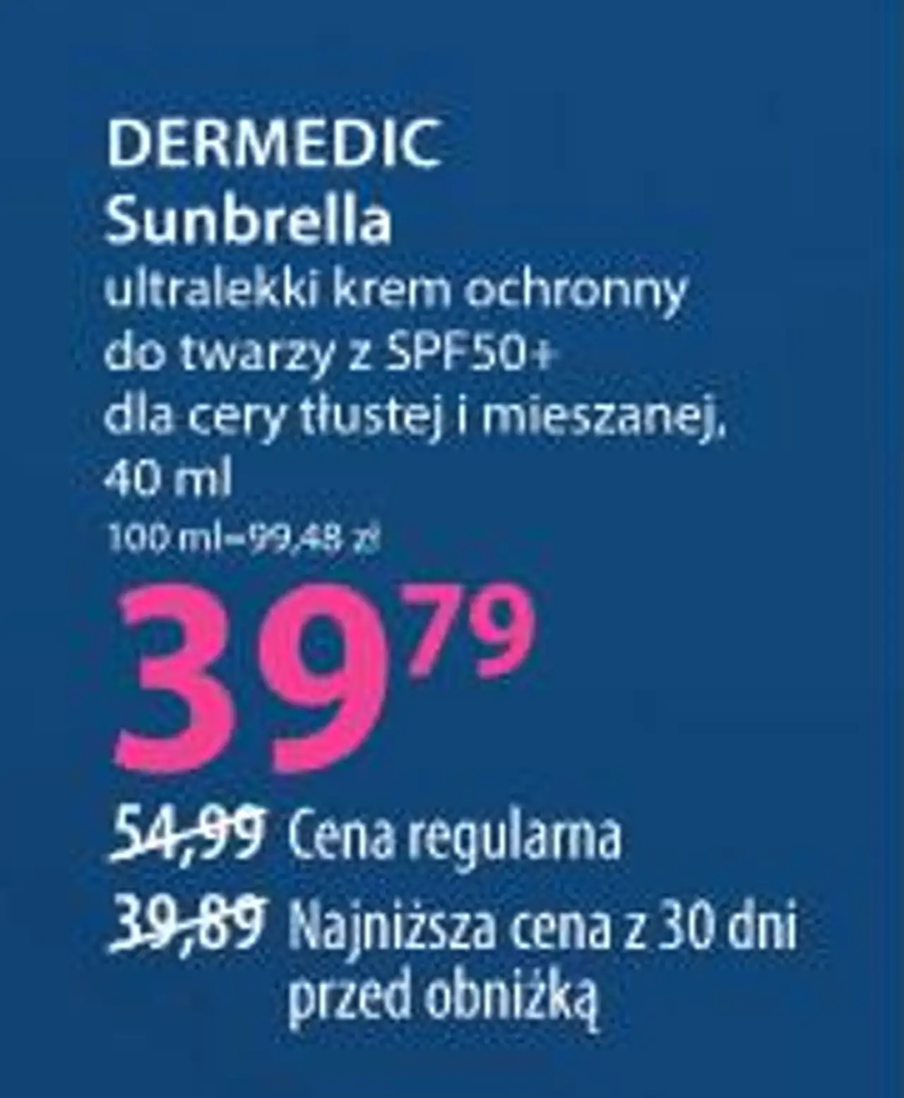 DERMEDIC Sunbrella ultralekki krem ochronny do twarzy z SPF50+ dla cery tłustej i mieszanej