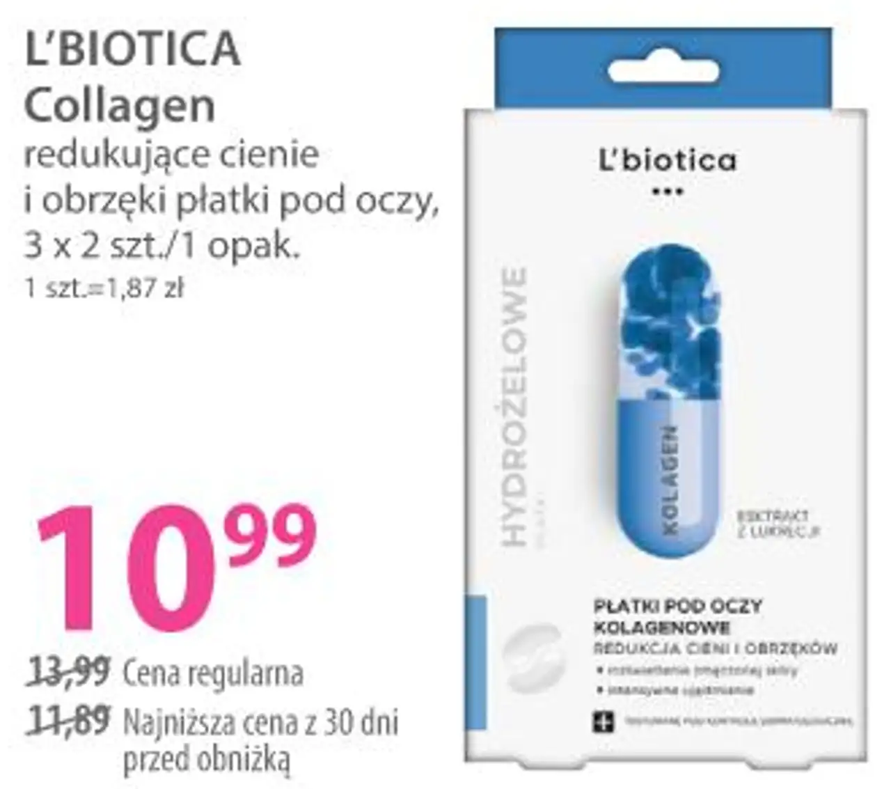 L'BIOTICA Collagen redukujące cienie i obrzęki płatki pod oczy