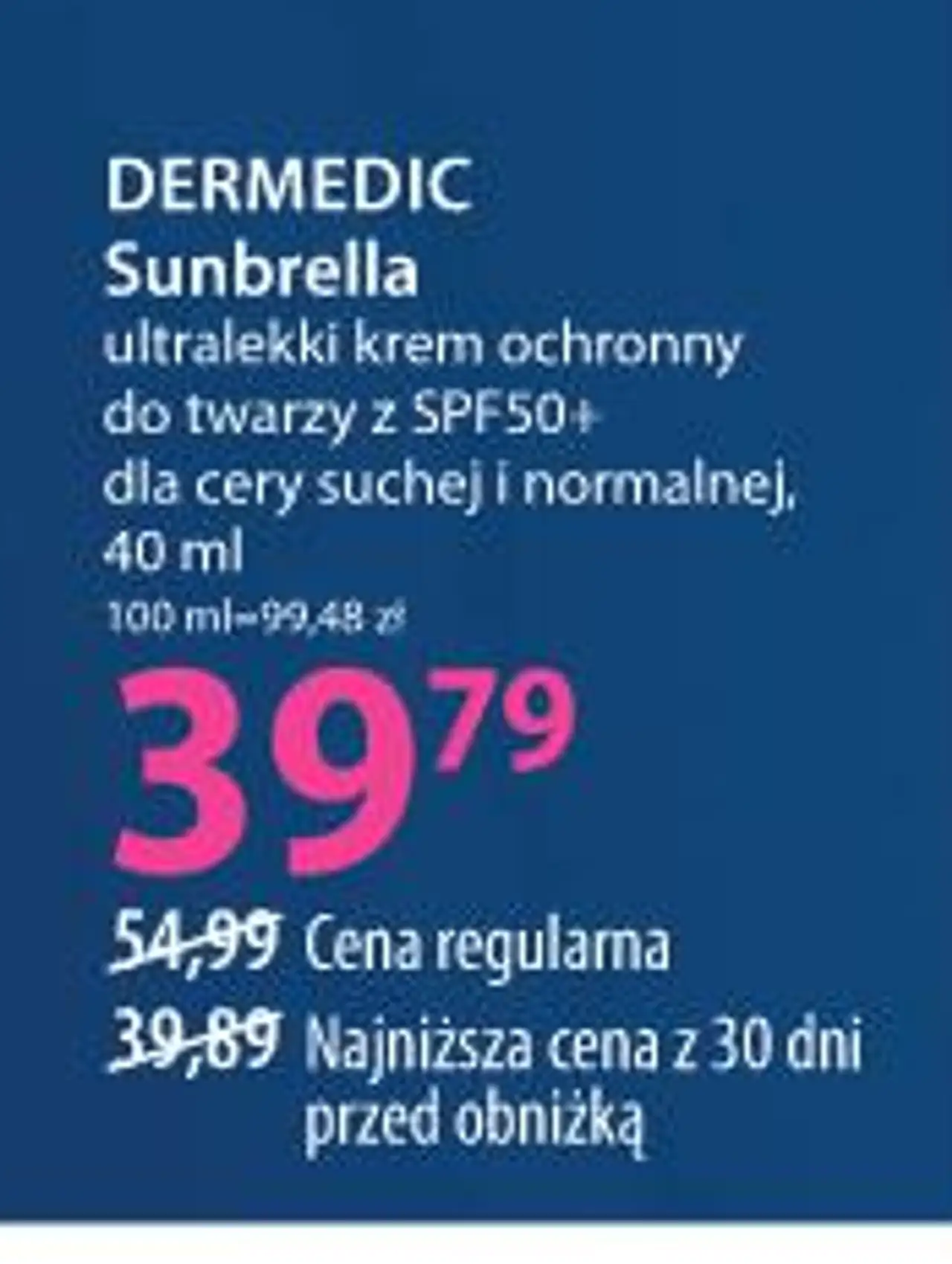 DERMEDIC Sunbrella ultralekki krem ochronny do twarzy z SPF50+ dla cery suchej i normalnej