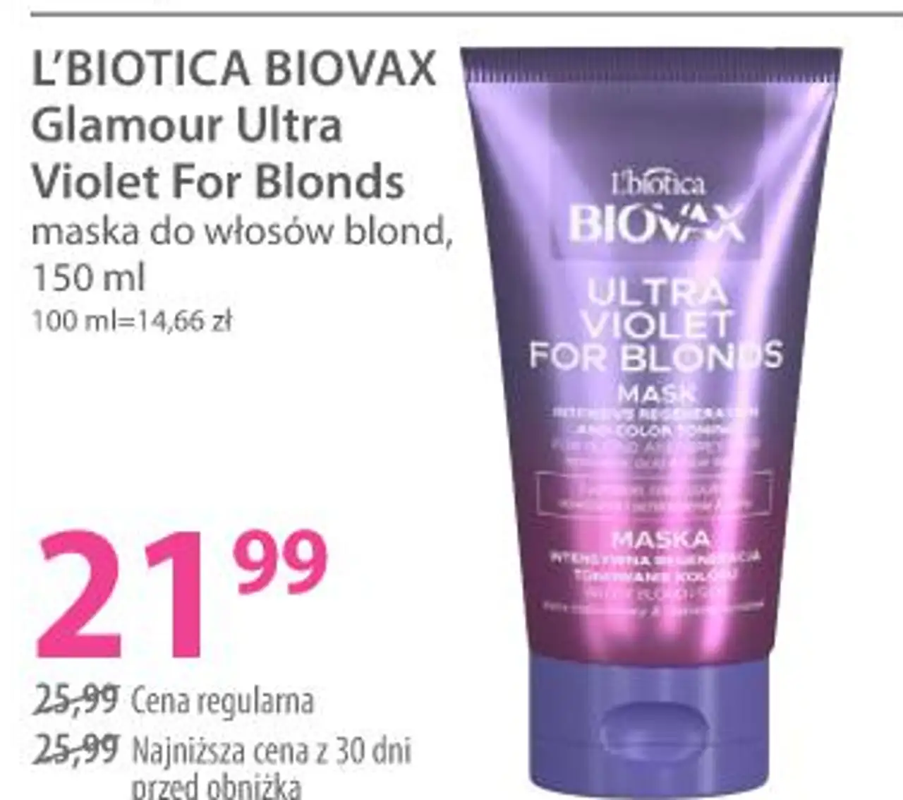 L'biotica Biovax Glamour Ultra Violet For Blonds maska do włosów blond