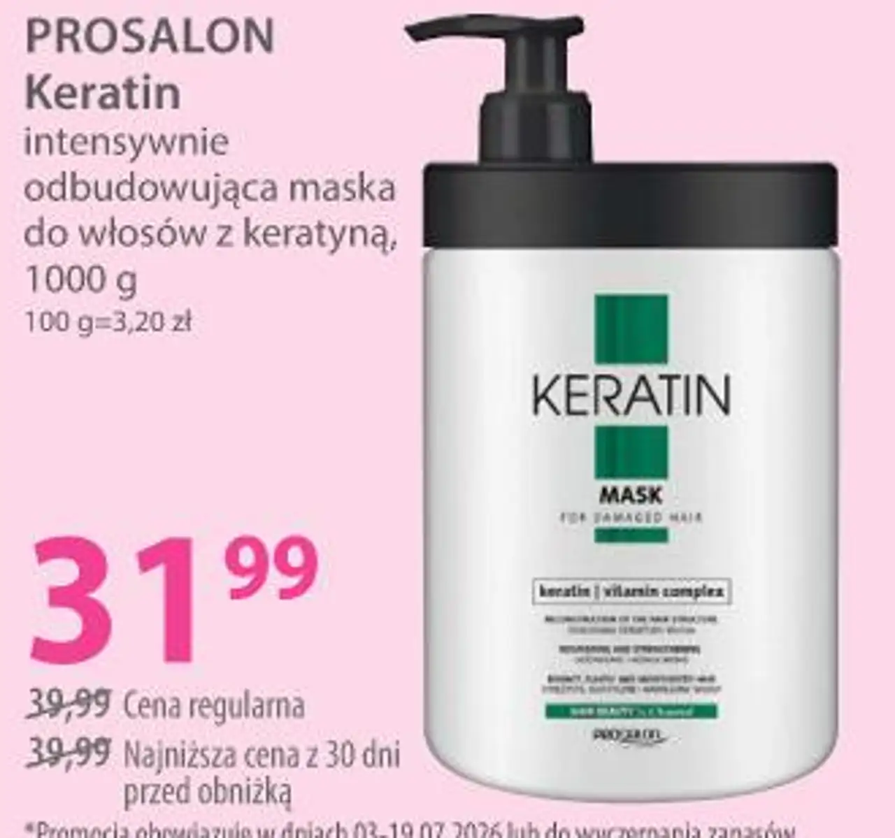 PROSALON Keratin intensywnie odbudowująca maska do włosów z keratyną