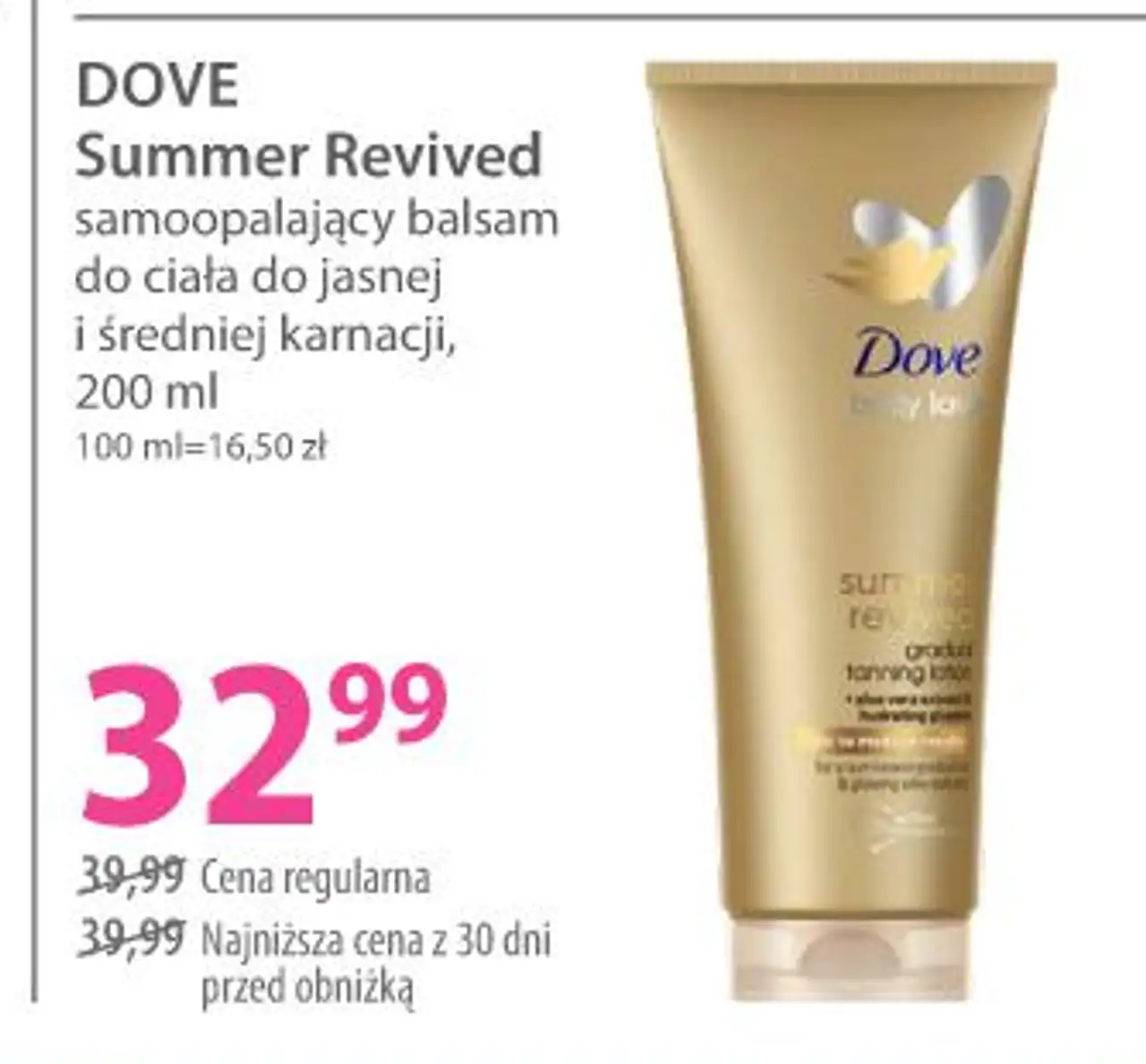 DOVE Summer Revived samoopalający balsam do ciała do jasnej i średniej karnacji, 200 ml