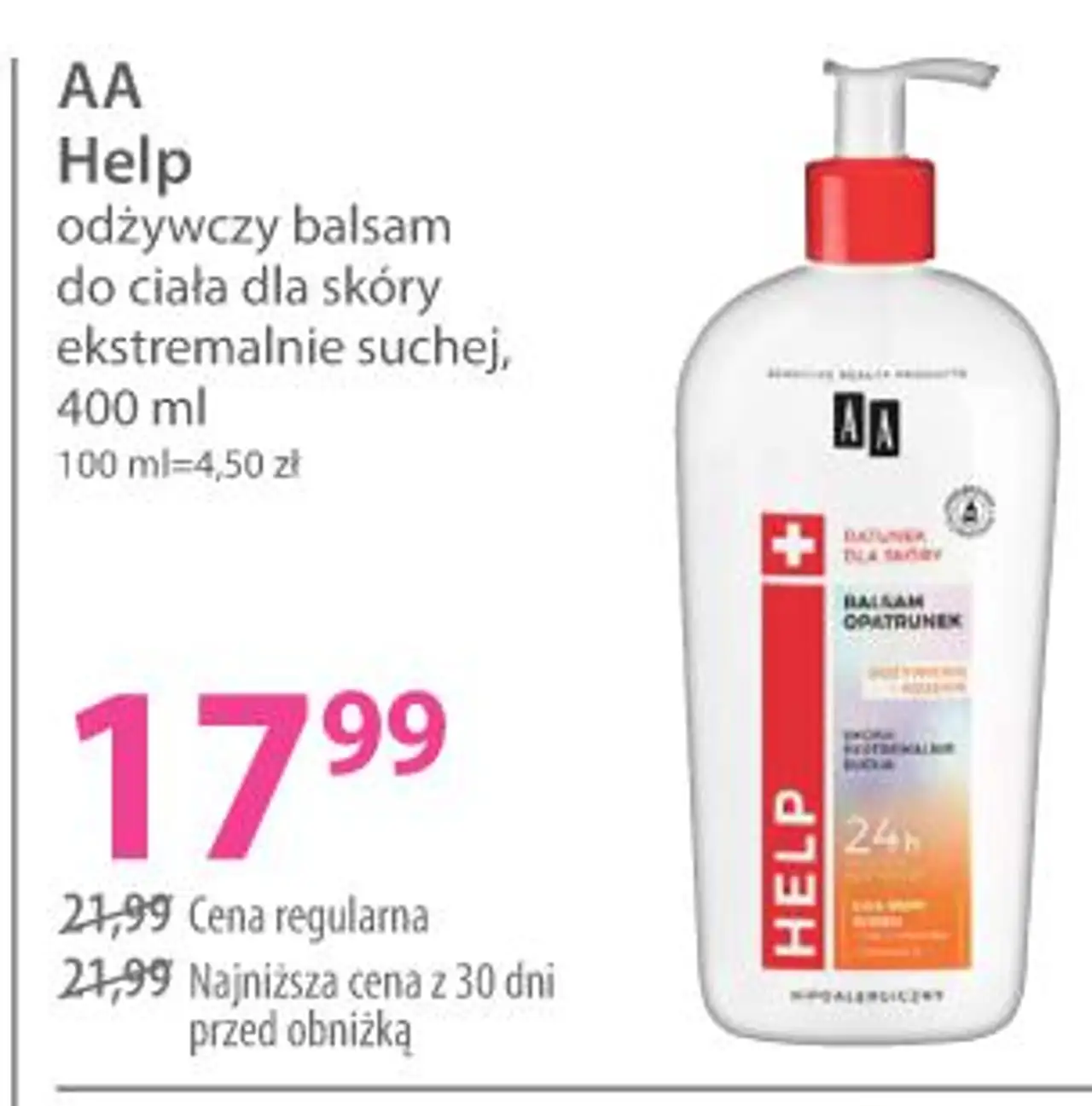 AA Help odżywczy balsam do ciała dla skóry ekstremalnie suchej, 400 ml