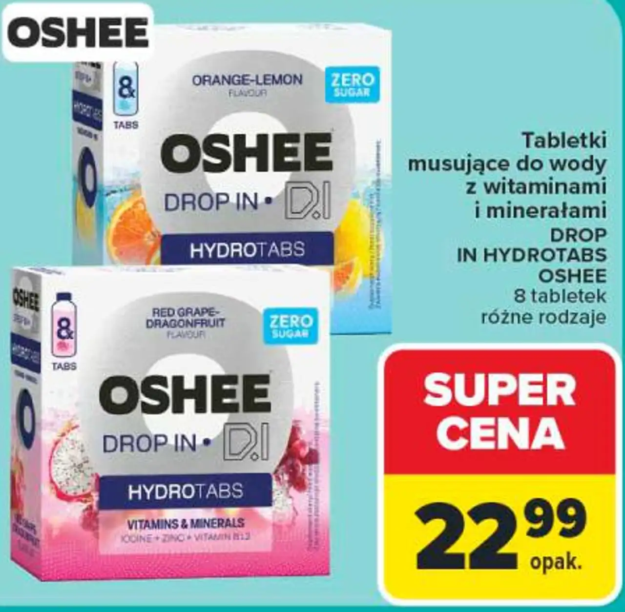 Tabletki musujące do wody z witaminami i minerałami DROP IN HYDROTABS OSHEE