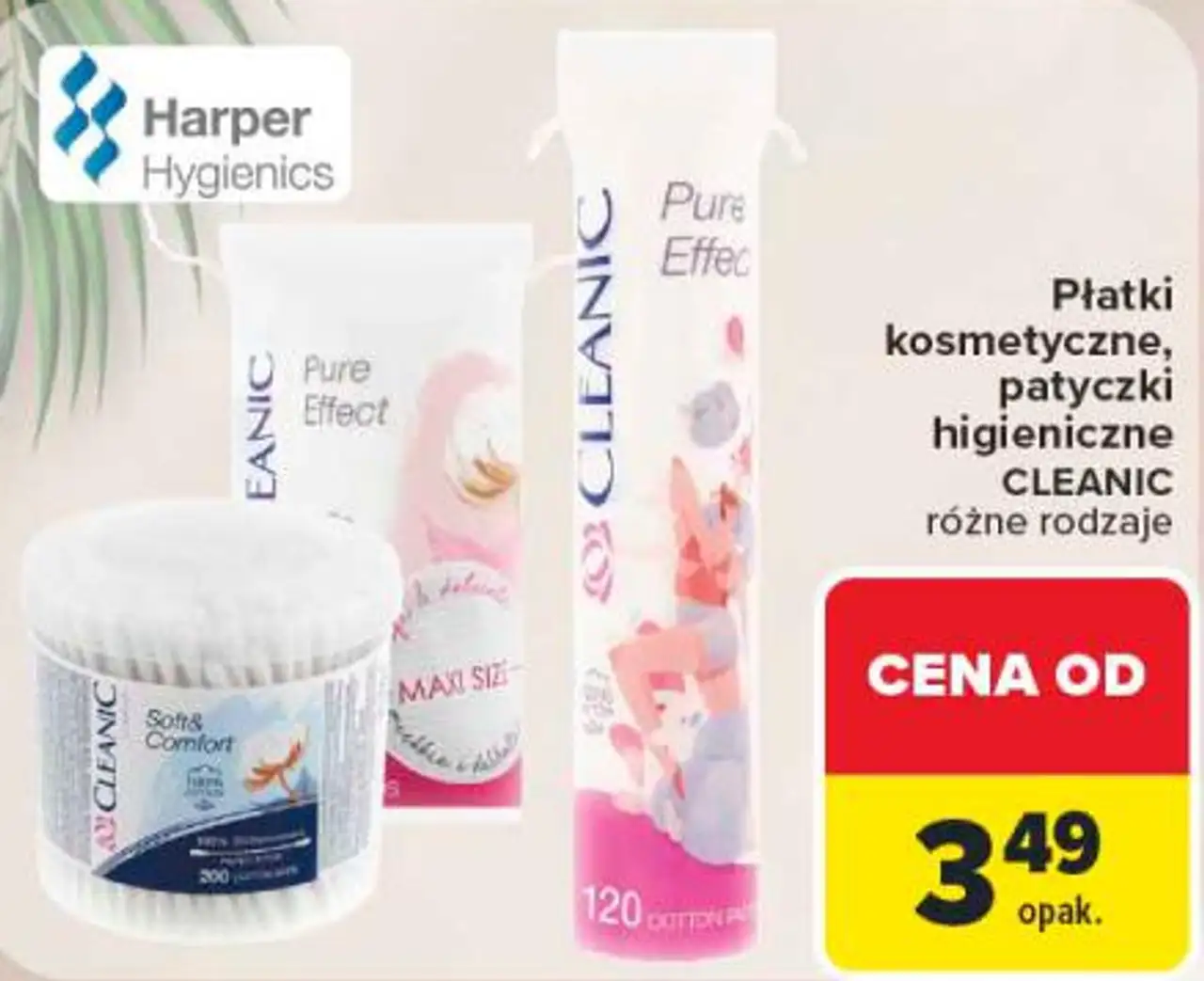Płatki kosmetyczne, patyczki higieniczne CLEANIC, różne rodzaje