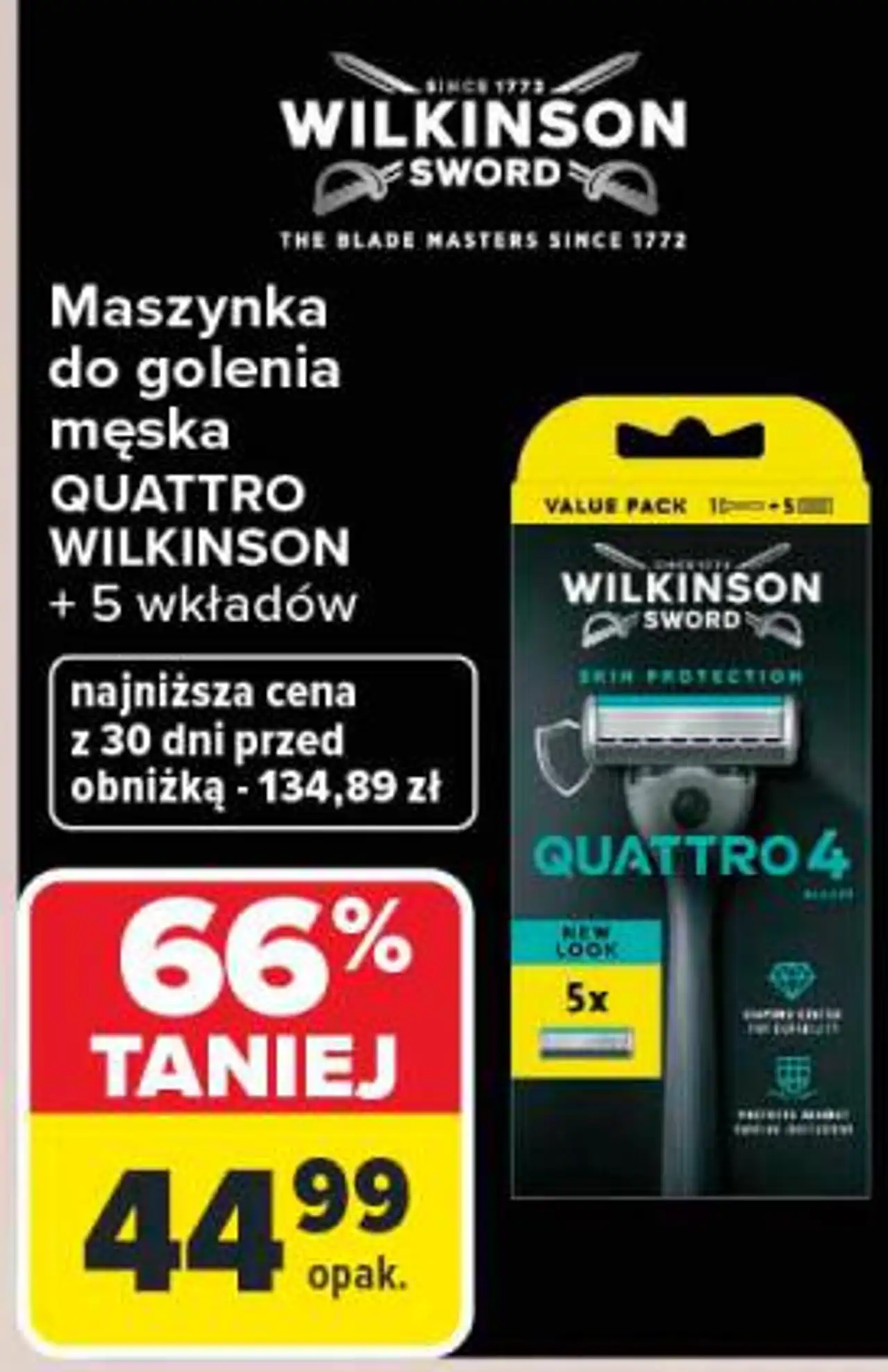Maszynka do golenia męska Quattro Wilkinson + 5 wkładów