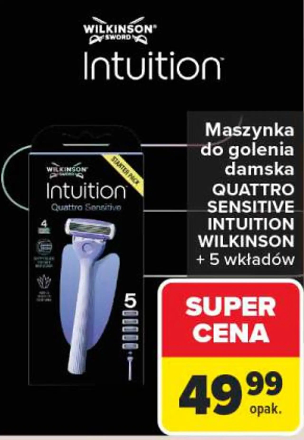 Maszynka do golenia damska Quattro Sensitive Intuition Wilkinson + 5 wkładów