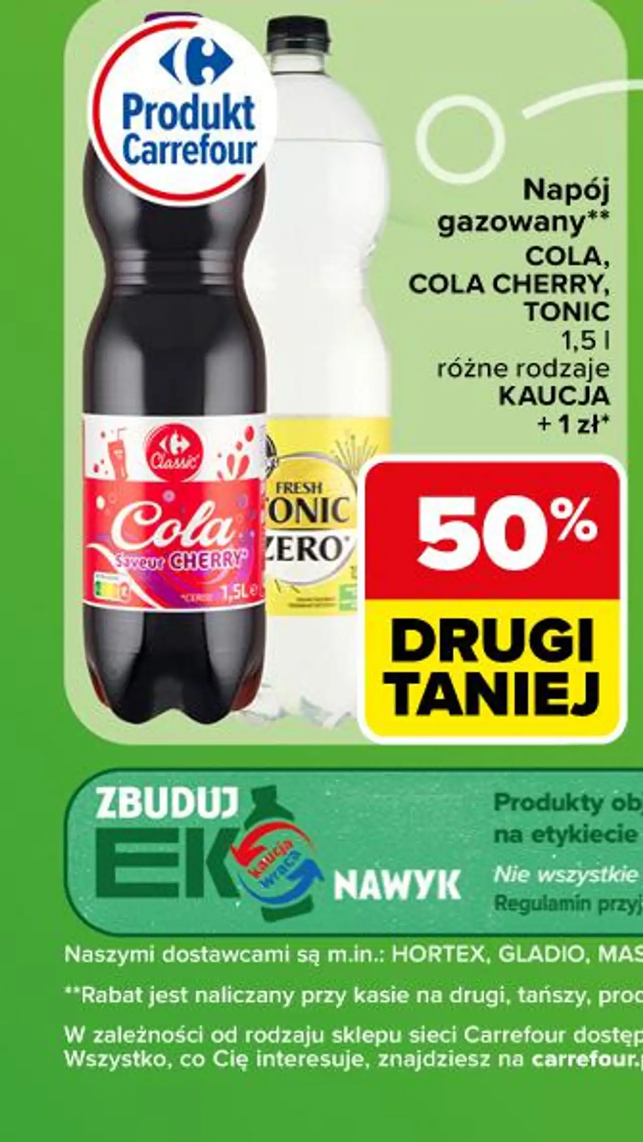 Napój gazowany COLA, COLA CHERRY, TONIC Carrefour