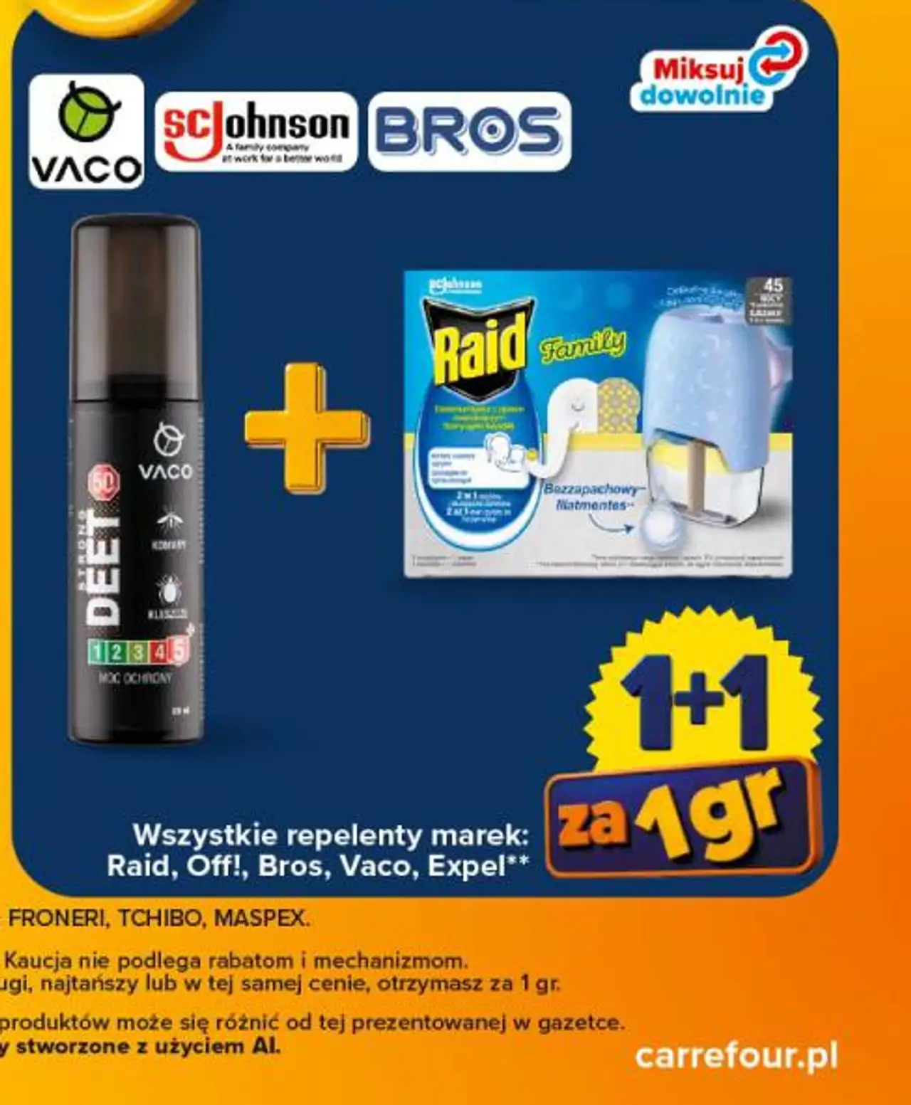 Wszystkie repelenty marek: Raid, Off!, Bros, Vaco, Expel