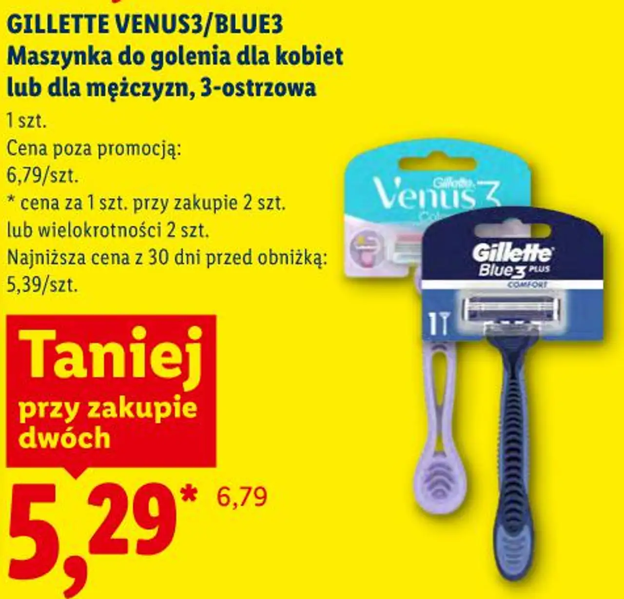 GILLETTE VENUS3/BLUE3 Maszynka do golenia do kobiet lub dla mężczyzn, 3-ostrzowa