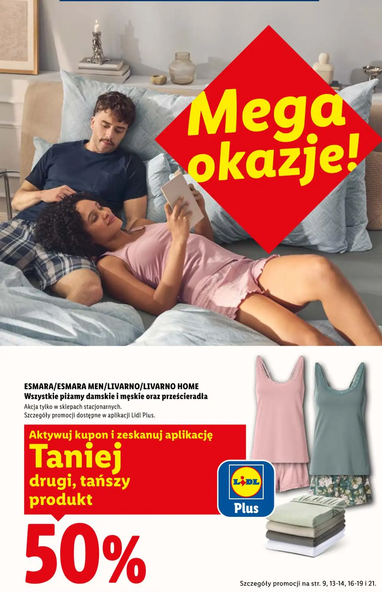 Wszystkie piżamy damskie i męskie oraz prześcieradła ESMARA/ESMARA MEN/LIVARNO/LIVARNO HOME