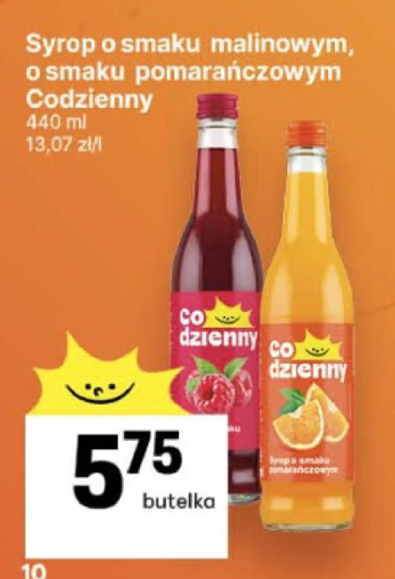 Syrop o smaku malinowym, o smaku pomarańczowym Codzienny
