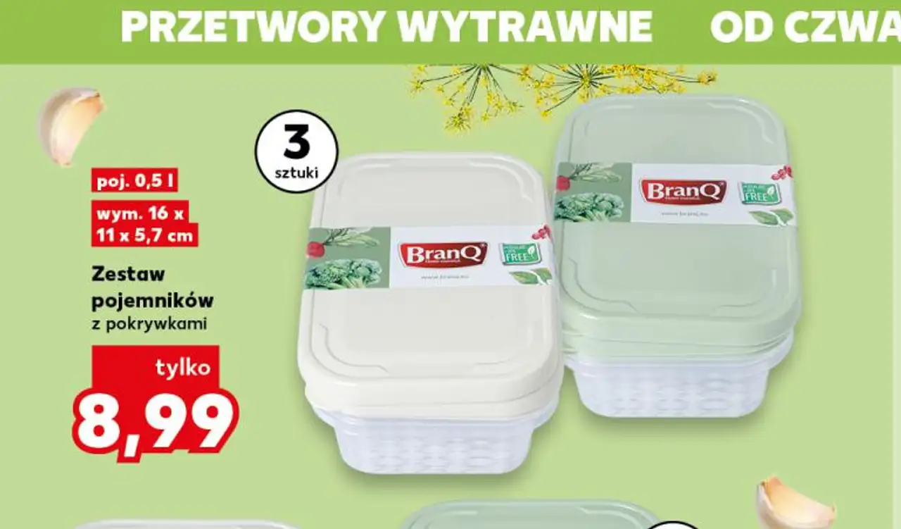 BranQ Zestaw pojemników z pokrywkami, poj. 0,5 l