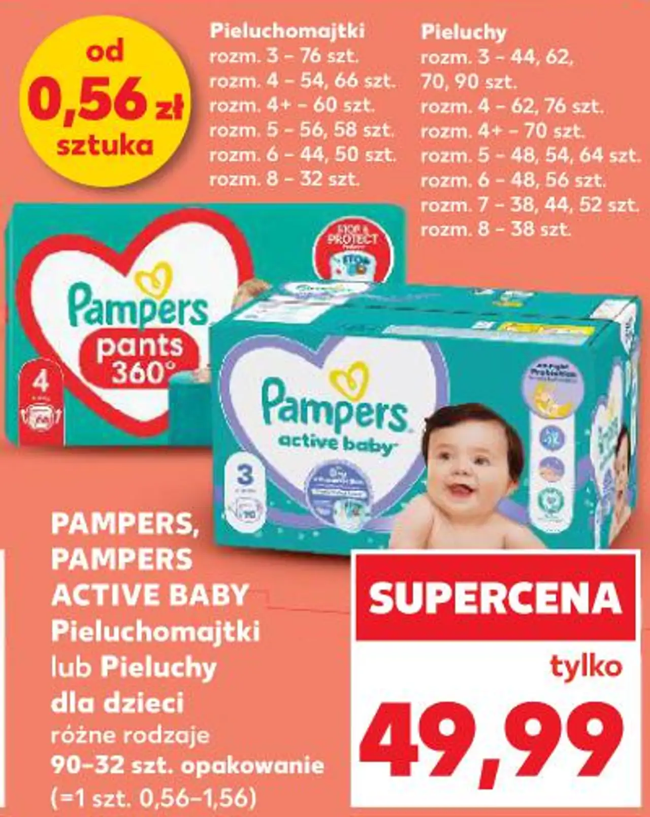 PAMPERS, PAMPERS ACTIVE BABY Pieluchomajtki lub Pieluchy dla dzieci