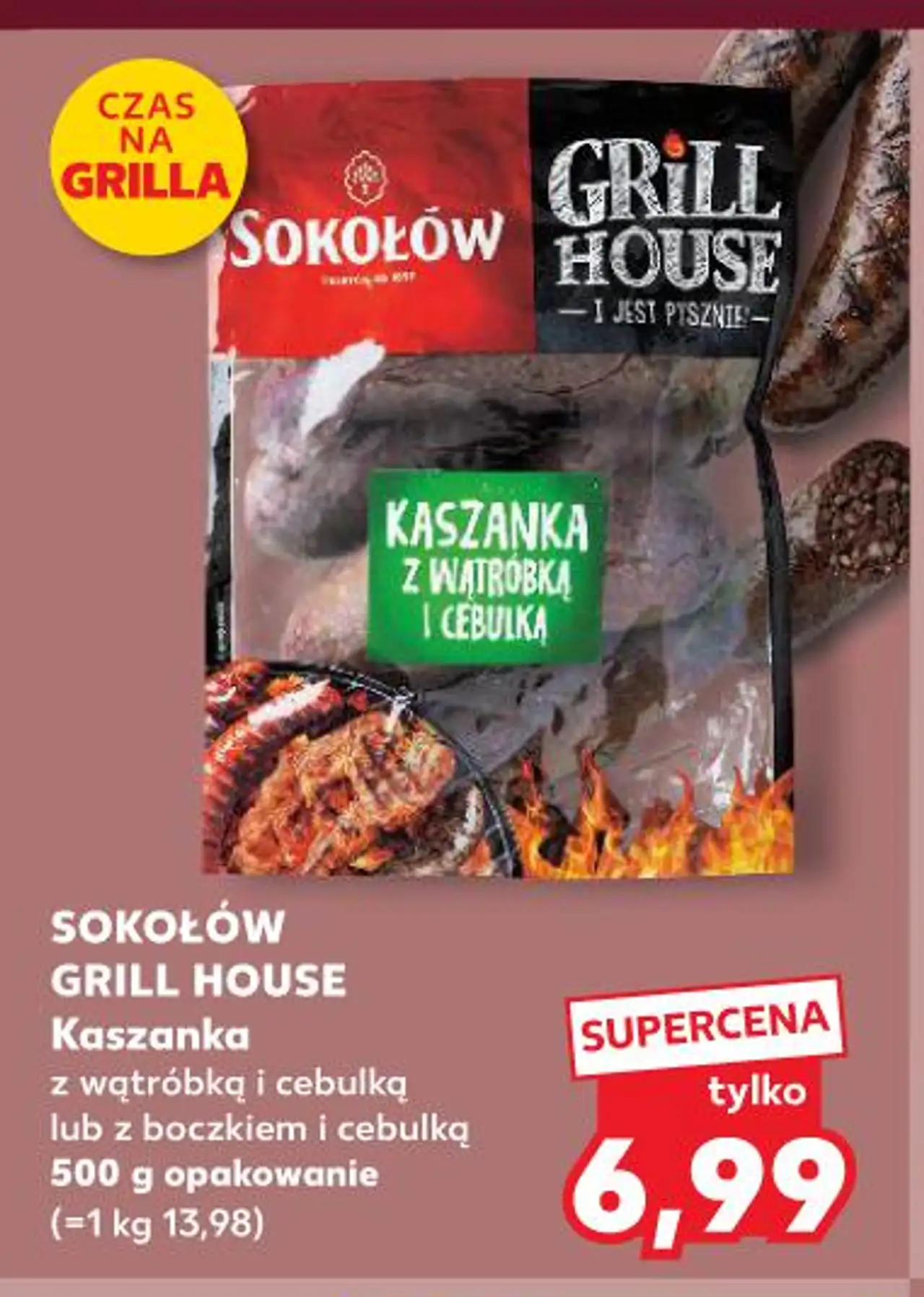 Sokołów Grill House Kaszanka z wątróbką i cebulką lub z boczkiem i cebulką