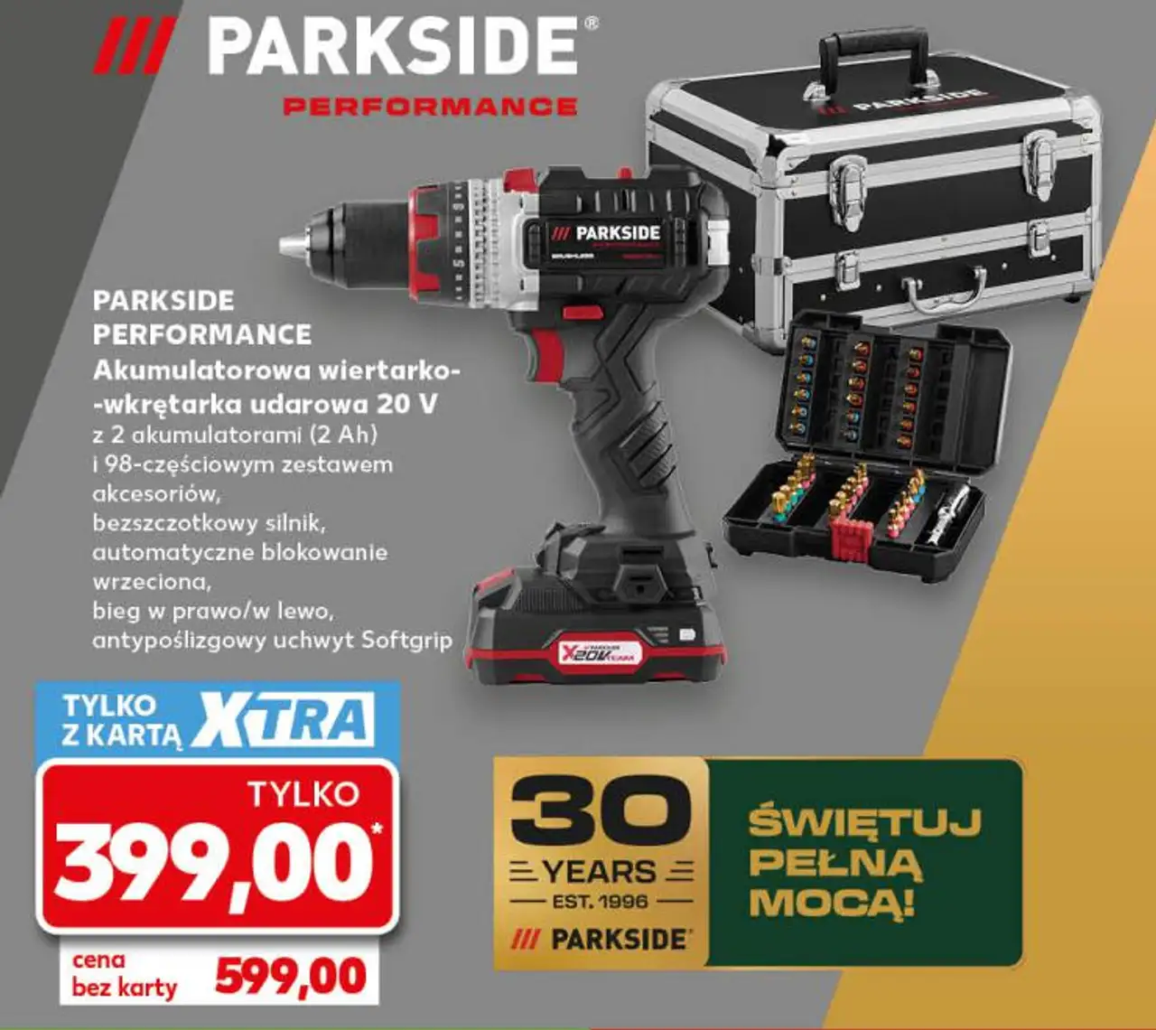 PARKSIDE PERFORMANCE Akumulatorowa wiertarko-wkrętarka udarowa 20 V