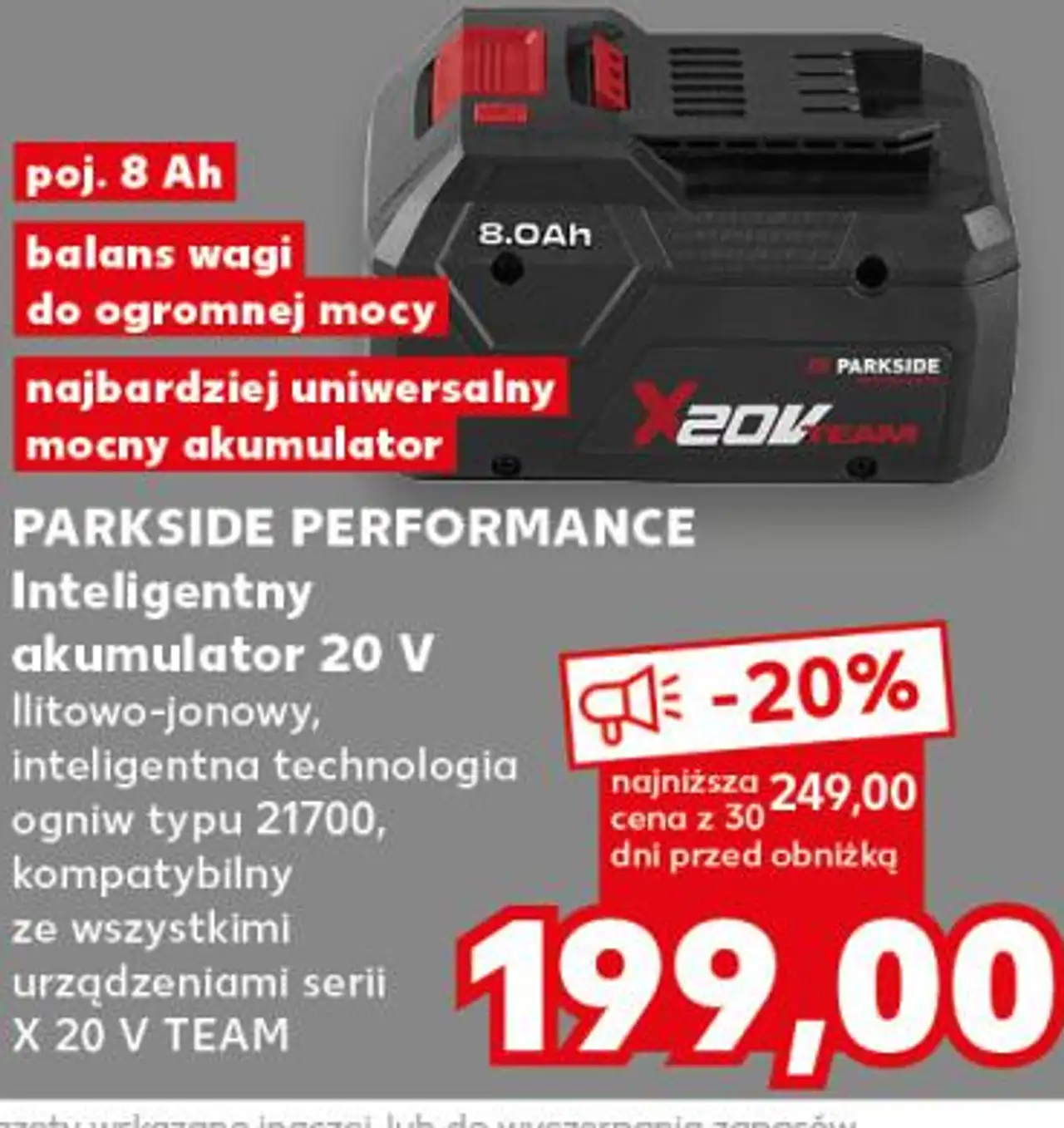 Parkside Performance Inteligentny akumulator 20 V 8.0Ah