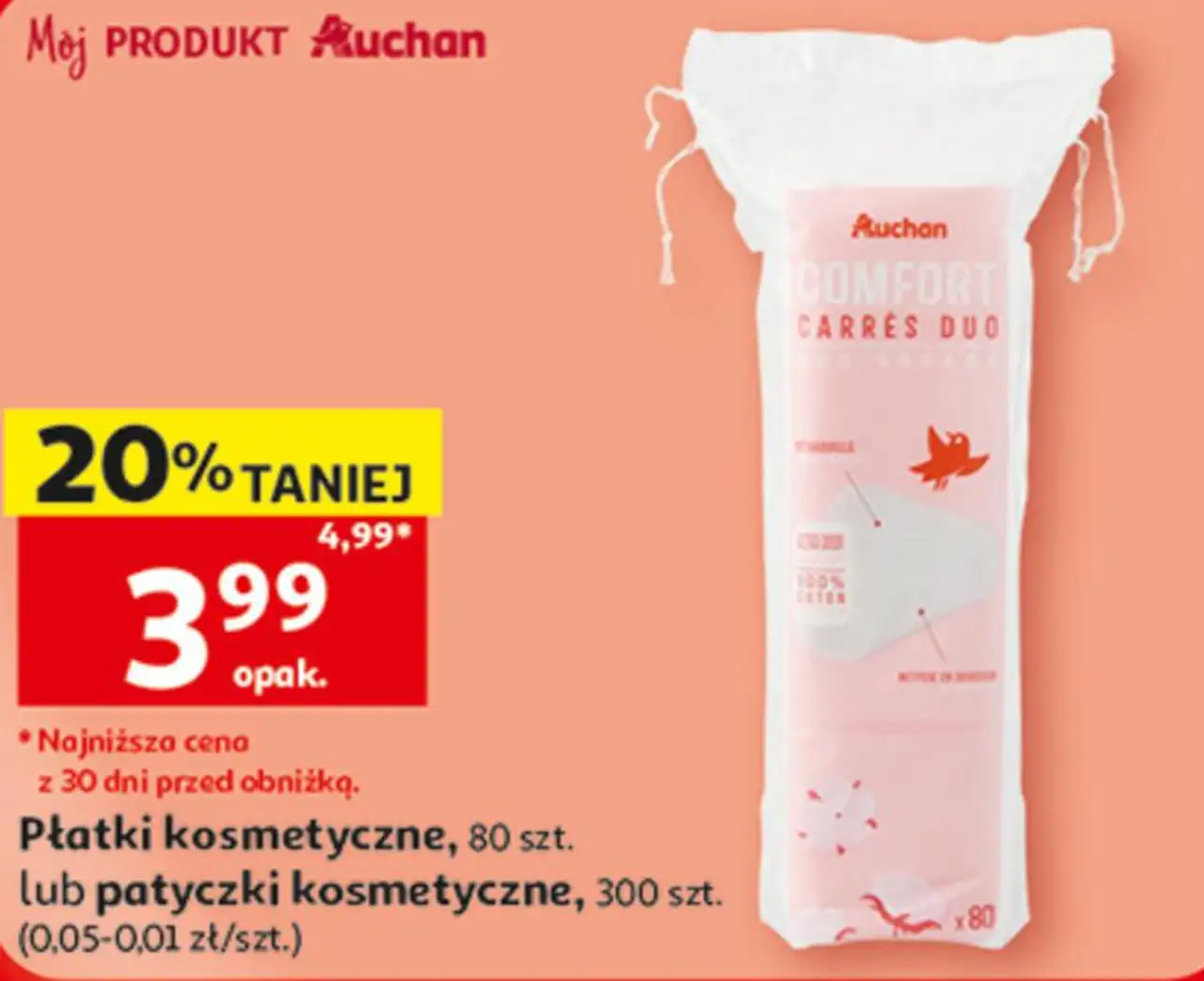 Płatki kosmetyczne, 80 szt. lub patyczki kosmetyczne, 300 szt.