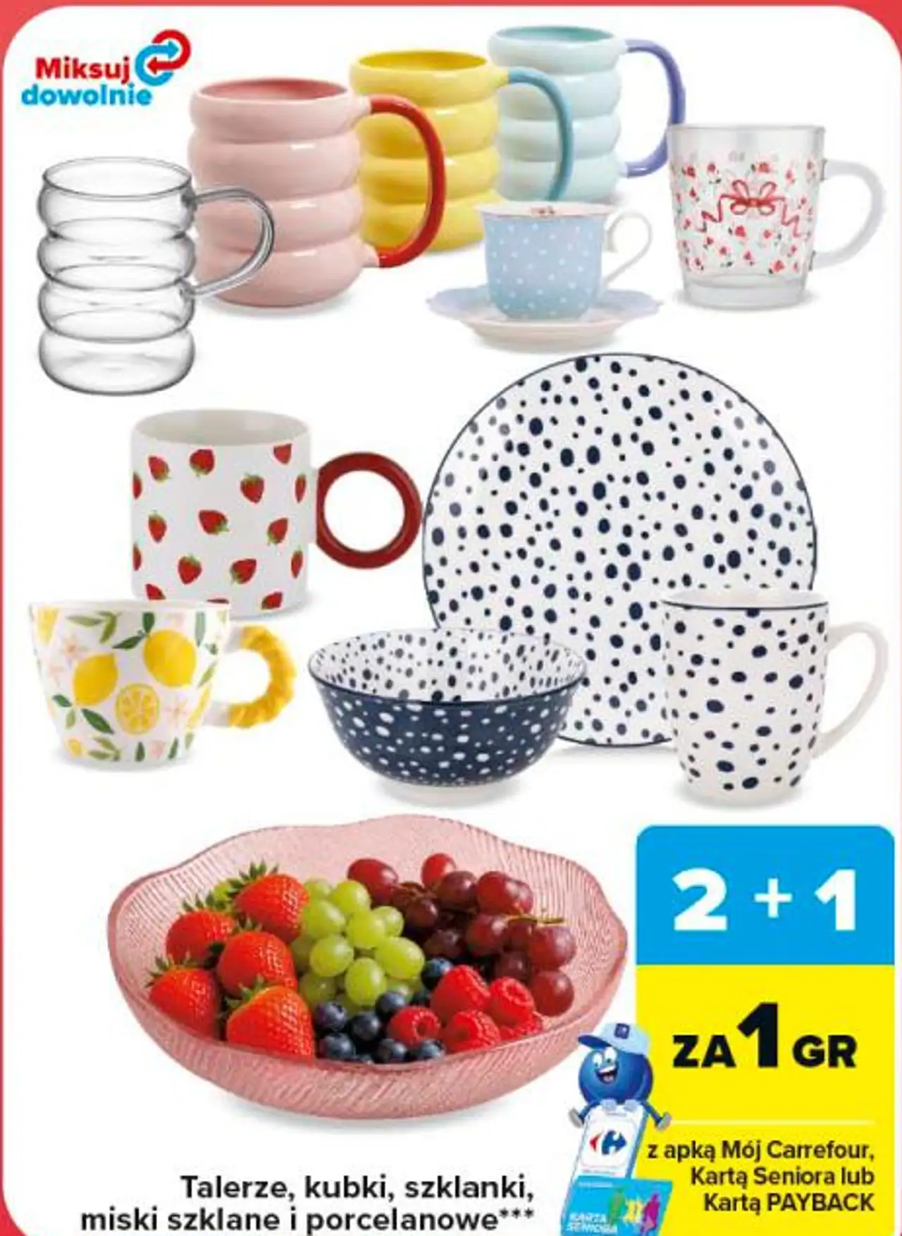Talerze, kubki, szklanki, miski szklane i porcelanowe